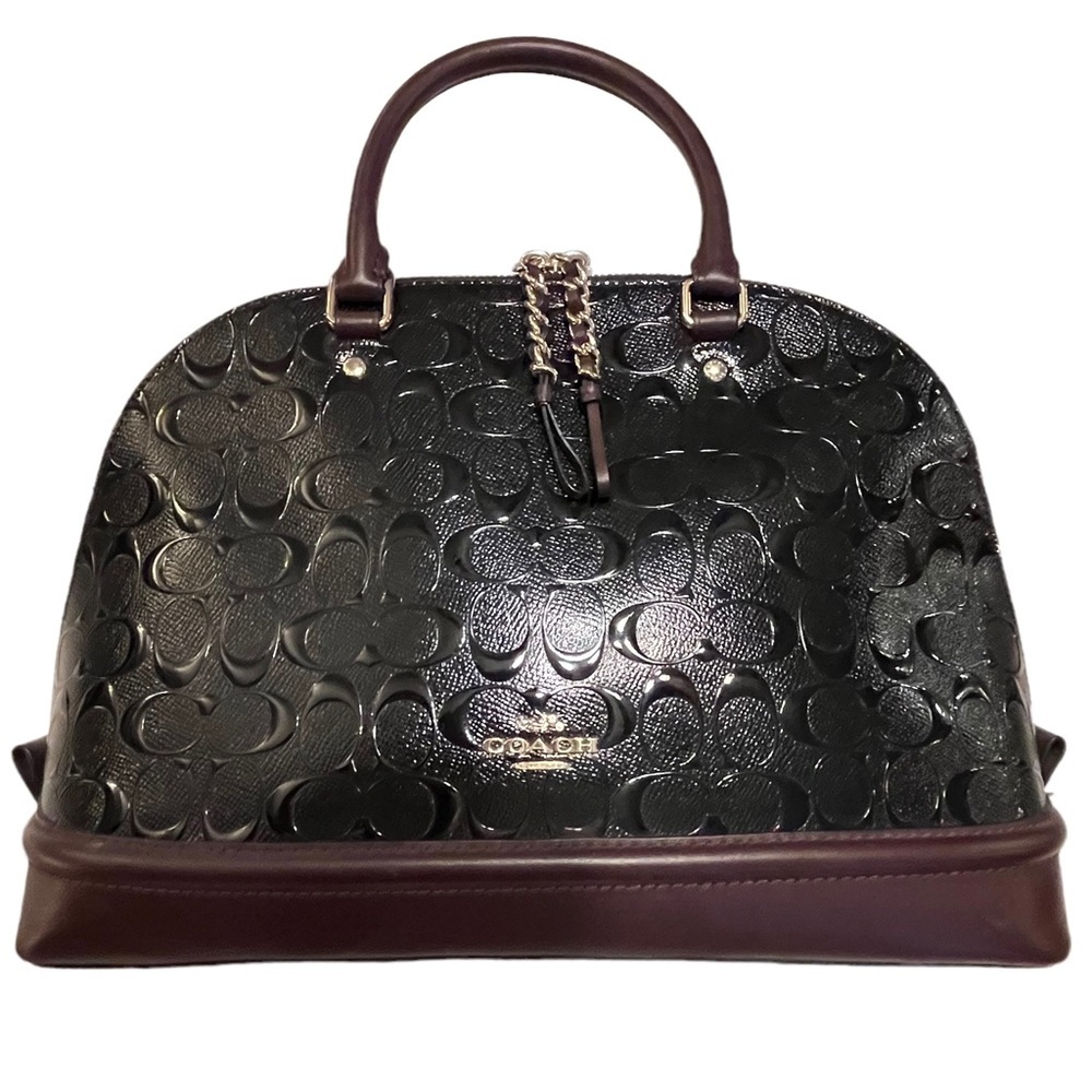 👜♥️ COACH Sierra Leather Satchel Handbag Black/Burgundy/Gold Tone Like New ❤️👜 - Picture 14 of 16